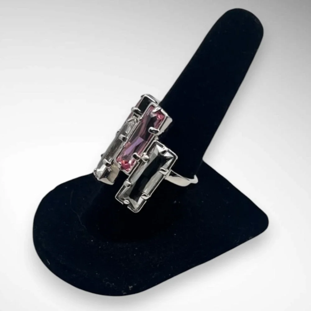New Atelier Swarovski Nile Pink Crystal Geometric Statement Ring Sz 55 US 7 NIB